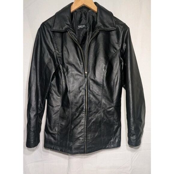 Burk's Bay Womens Leather Full Zip Jacket Sz XL Black Moto Edgy Minimalist - Picture 1 of 11